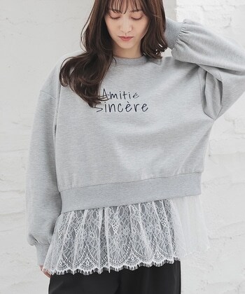 【Honeys公式 / ハニーズ】裾レーストップス レディース M 杢グレー プチプラ 【Honeys公式 / ハニーズ】裾レーストップス レディース M 杢グレー プチプラ