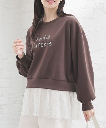 【Honeys公式 / ハニーズ】裾レーストップス レディース Ｍ ブラウン プチプラ