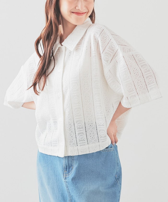 【Honeys公式 / ハニーズ】レースシャツ レディース M ホワイト プチプラ 【Honeys公式 / ハニーズ】レースシャツ レディース M ホワイト プチプラ