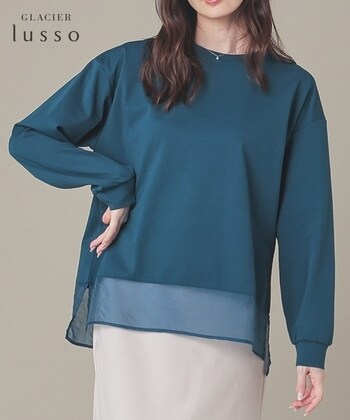 【Honeys公式 / ハニーズ】シアー切替トップス レディース L ブルーグリーン プチプラ 【Honeys公式 / ハニーズ】シアー切替トップス レディース L ブルーグリーン プチプラ