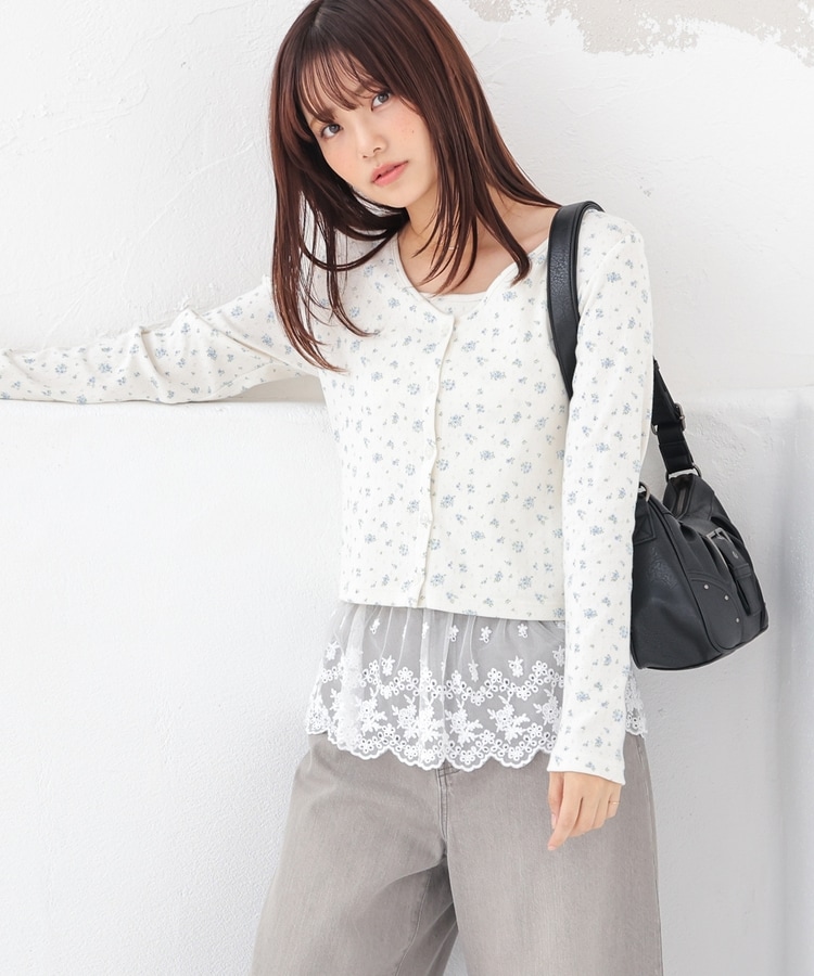 裾レースキャミ付カーデ