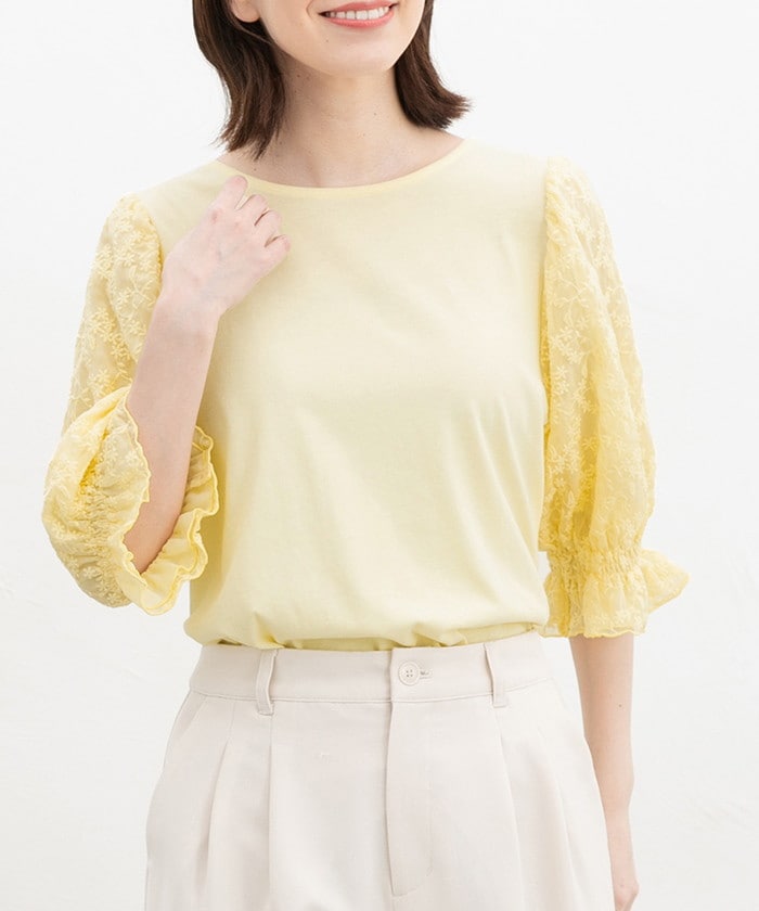 【Honeys公式 / ハニーズ】6分袖刺繍使いトップス レディース LL イエロー プチプラ 【Honeys公式 / ハニーズ】6分袖刺繍使いトップス レディース LL イエロー プチプラ