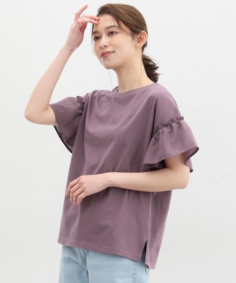 異素材フリル袖Tシャツ