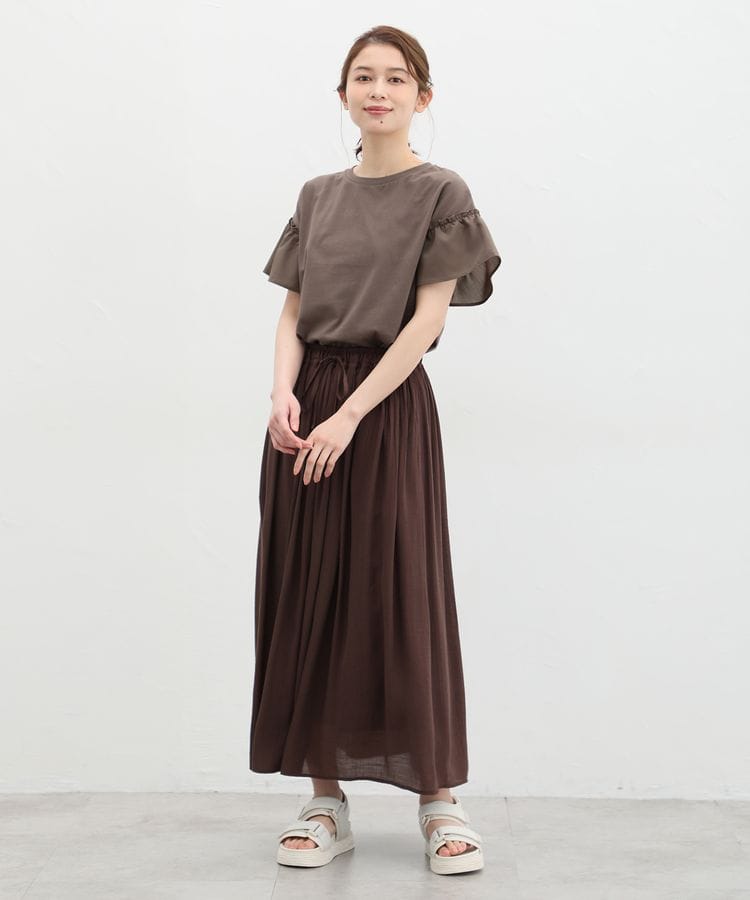 異素材切り替えフリルTシャツ