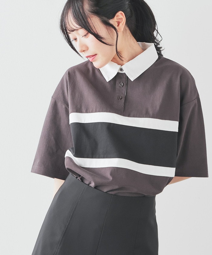 【Honeys公式 / ハニーズ】配色ラガーシャツ レディース S スミクロ プチプラ 【Honeys公式 / ハニーズ】配色ラガーシャツ レディース S スミクロ プチプラ