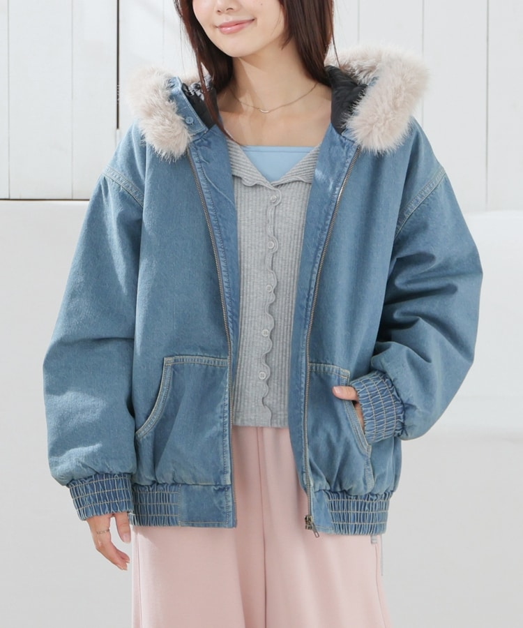 ファー付デニムブルゾン