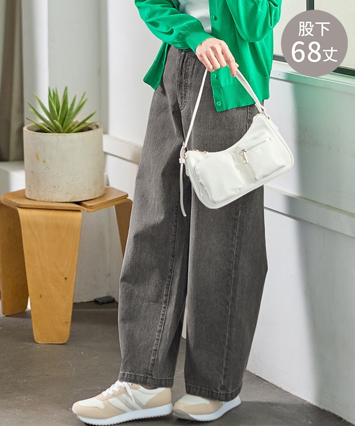 【Honeys公式 / ハニーズ】デニムワイドパンツ(股下68cm) レディース LL グレー プチプラ