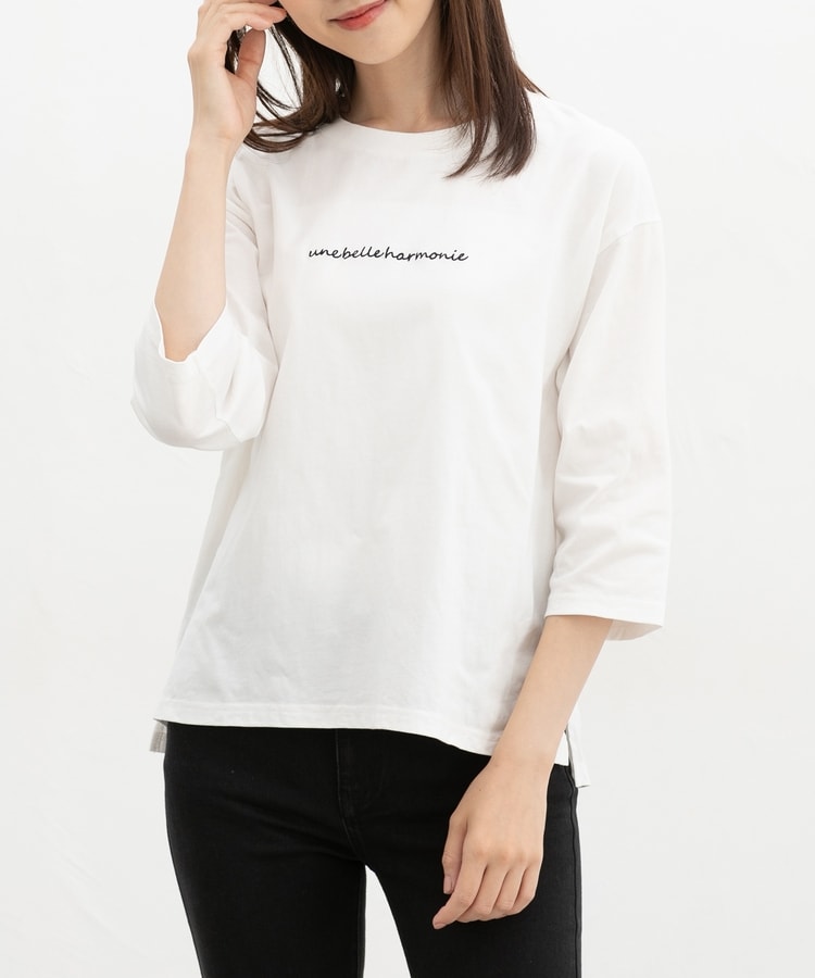 7分袖ロゴ刺繍Tシャツ