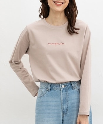 【Honeys公式 / ハニーズ】ロゴ刺繍Ｔシャツ レディース Ｌ ベージュ プチプラ