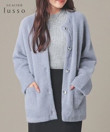 【Honeys公式 / ハニーズ】ノーカラーニットコート レディース M サックス プチプラ 【Honeys公式 / ハニーズ】ノーカラーニットコート レディース M サックス プチプラ