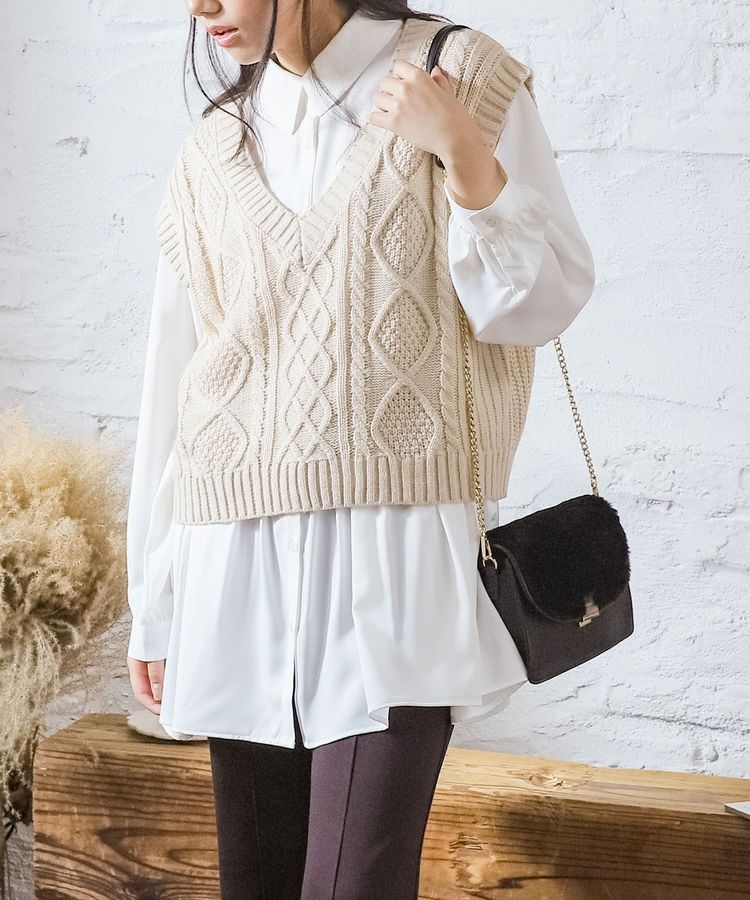 ハニーズ公式通販 ケーブル編ベスト トップス Honeys Online Shop レディースファッション通販