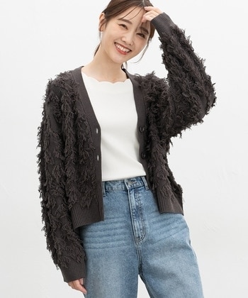 【Honeys公式 / ハニーズ】フリンジカーディガン レディース Ｌ スミクロ プチプラ