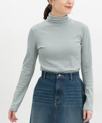 【Honeys公式 / ハニーズ】フライスボーダータートル レディース L グリーンボーダー プチプラ 【Honeys公式 / ハニーズ】フライスボーダータートル レディース L グリーンボーダー プチプラ