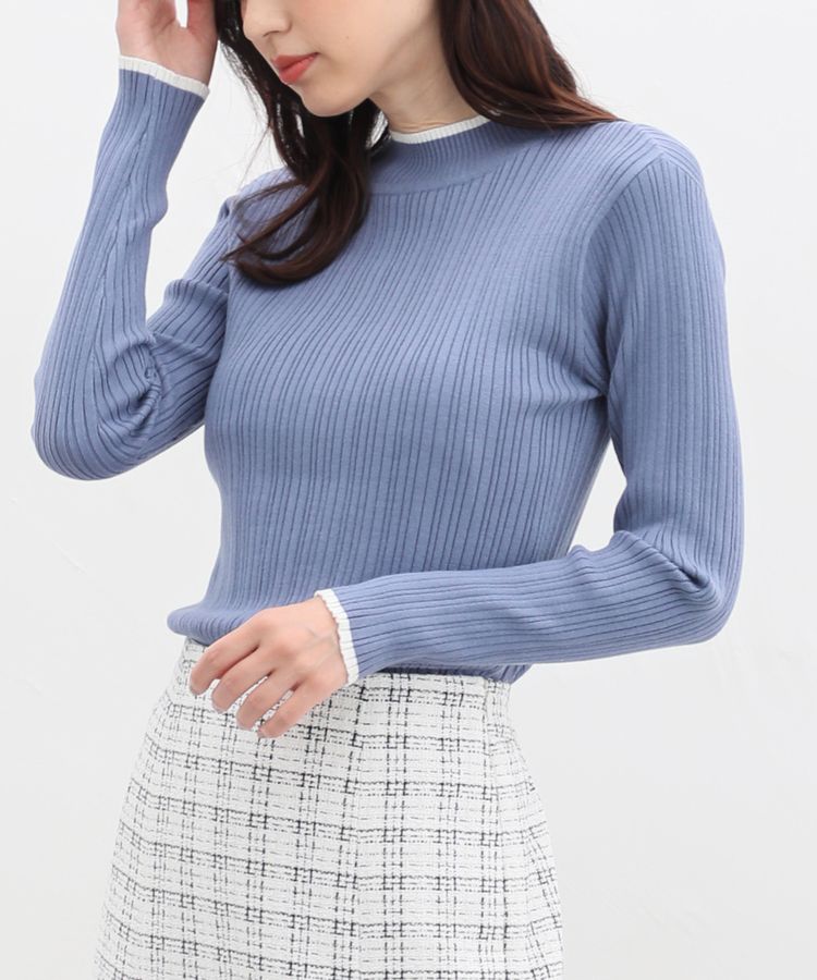 配色ハイネックリブニット