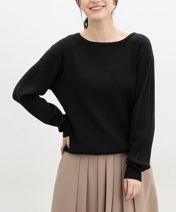 【Honeys公式 / ハニーズ】ワイドリブボートネック レディース Ｍ ブラック プチプラ