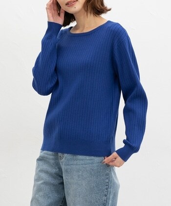 【Honeys公式 / ハニーズ】ワイドリブボートネック レディース M ブルー プチプラ 【Honeys公式 / ハニーズ】ワイドリブボートネック レディース M ブルー プチプラ