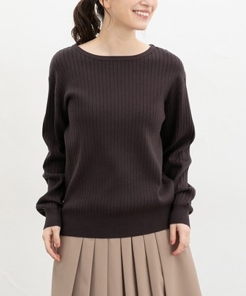 【Honeys公式 / ハニーズ】ワイドリブボートネック レディース Ｍ ブラウン プチプラ