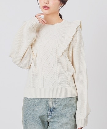 【Honeys公式 / ハニーズ】フリル使いトップス レディース Ｍ アイボリー プチプラ