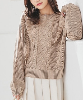 【Honeys公式 / ハニーズ】フリル使いトップス レディース M ベージュ プチプラ 【Honeys公式 / ハニーズ】フリル使いトップス レディース M ベージュ プチプラ