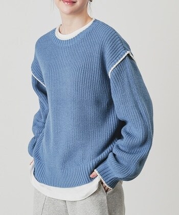 【Honeys公式 / ハニーズ】配色ニット レディース L ブルー プチプラ 【Honeys公式 / ハニーズ】配色ニット レディース L ブルー プチプラ