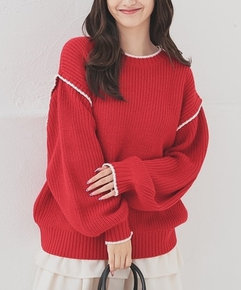 【Honeys公式 / ハニーズ】配色ニット レディース S レッド プチプラ 【Honeys公式 / ハニーズ】配色ニット レディース S レッド プチプラ