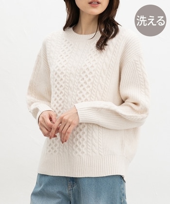 【Honeys公式 / ハニーズ】ケーブル編クルーニット レディース S アイボリー プチプラ 【Honeys公式 / ハニーズ】ケーブル編クルーニット レディース S アイボリー プチプラ