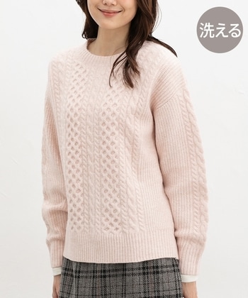 【Honeys公式 / ハニーズ】ケーブル編クルーニット レディース S 杢ピンク プチプラ 【Honeys公式 / ハニーズ】ケーブル編クルーニット レディース S 杢ピンク プチプラ