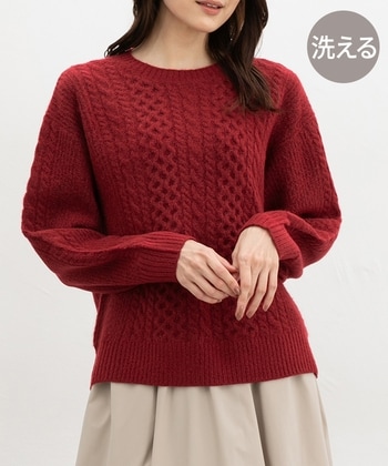 【Honeys公式 / ハニーズ】ケーブル編クルーニット レディース L レッド プチプラ 【Honeys公式 / ハニーズ】ケーブル編クルーニット レディース L レッド プチプラ