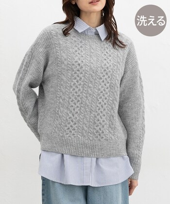 【Honeys公式 / ハニーズ】ケーブル編クルーニット レディース M 杢グレー プチプラ 【Honeys公式 / ハニーズ】ケーブル編クルーニット レディース M 杢グレー プチプラ