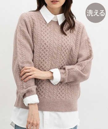 【Honeys公式 / ハニーズ】ケーブル編クルーニット レディース S 杢モカ プチプラ 【Honeys公式 / ハニーズ】ケーブル編クルーニット レディース S 杢モカ プチプラ