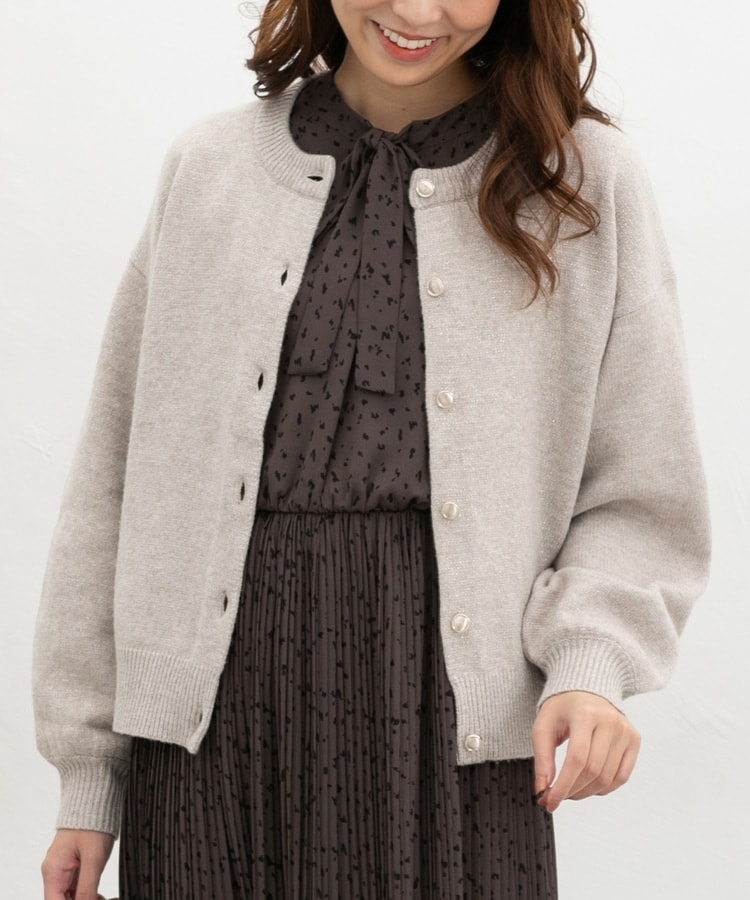 ラメクルーカーディガン