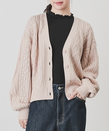 【Honeys公式 / ハニーズ】ケーブル編Vカーディガン レディース LL 杢ベージュ プチプラ 【Honeys公式 / ハニーズ】ケーブル編Vカーディガン レディース LL 杢ベージュ プチプラ