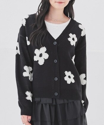 【Honeys公式 / ハニーズ】総柄Vネックカーディガン レディース M クロ花柄 プチプラ 【Honeys公式 / ハニーズ】総柄Vネックカーディガン レディース M クロ花柄 プチプラ