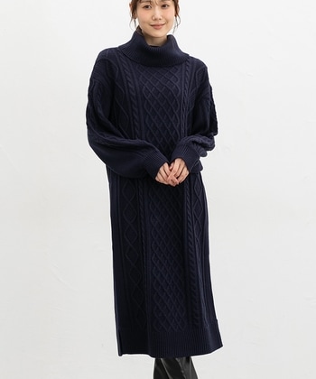 【Honeys公式 / ハニーズ】ケーブル編ワンピース レディース ＬＬ ネイビー プチプラ