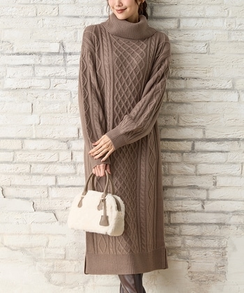 【Honeys公式 / ハニーズ】ケーブル編ワンピース レディース Ｍ モカ プチプラ