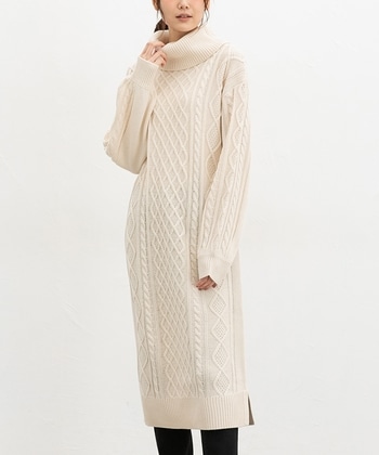 【Honeys公式 / ハニーズ】ケーブル編ワンピース レディース Ｌ ベージュ プチプラ