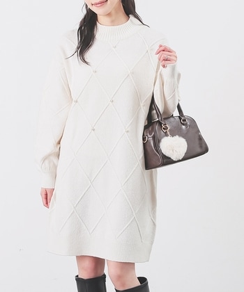 【Honeys公式 / ハニーズ】パール付ニットワンピ レディース S アイボリー プチプラ 【Honeys公式 / ハニーズ】パール付ニットワンピ レディース S アイボリー プチプラ