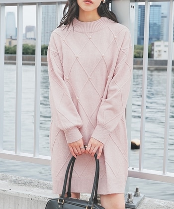 【Honeys公式 / ハニーズ】パール付ニットワンピ レディース M ピンク プチプラ 【Honeys公式 / ハニーズ】パール付ニットワンピ レディース M ピンク プチプラ