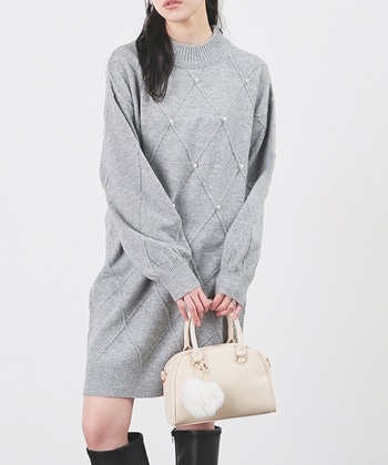 【Honeys公式 / ハニーズ】パール付ニットワンピ レディース Ｓ 杢グレー プチプラ