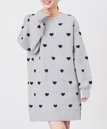 【Honeys公式 / ハニーズ】総柄ニットワンピース レディース Ｍ グレーハート プチプラ