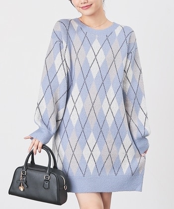 【Honeys公式 / ハニーズ】総柄ニットワンピース レディース LL ブルー×オフ プチプラ 【Honeys公式 / ハニーズ】総柄ニットワンピース レディース LL ブルー×オフ プチプラ