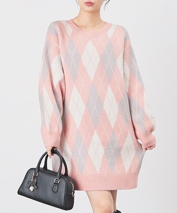 【Honeys公式 / ハニーズ】総柄ニットワンピース レディース M ピンク×オフ プチプラ 【Honeys公式 / ハニーズ】総柄ニットワンピース レディース M ピンク×オフ プチプラ