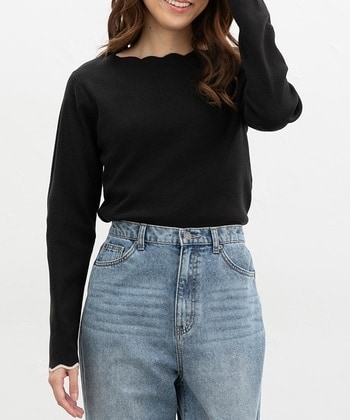 【Honeys公式 / ハニーズ】スカラップニット レディース S ブラック プチプラ 【Honeys公式 / ハニーズ】スカラップニット レディース S ブラック プチプラ