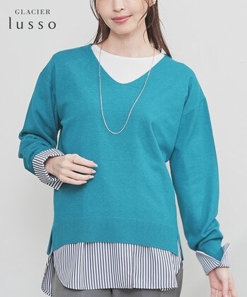 【Honeys公式 / ハニーズ】Ｖネックニット レディース Ｌ ターコイズ プチプラ