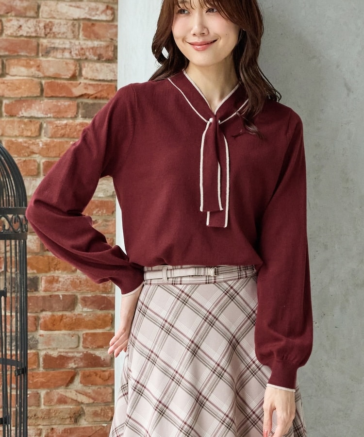 ヒアルロン酸配色ボウタイニット