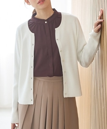 【Honeys公式 / ハニーズ】ラメ入キーネックカーデ レディース Ｍ アイボリー プチプラ