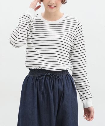 【Honeys公式 / ハニーズ】ワッフルＴシャツ レディース ＬＬ オフ×クロ プチプラ