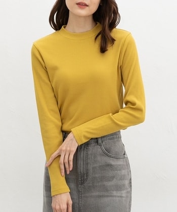 【Honeys公式 / ハニーズ】ジャカードハイネックＴ レディース Ｓ イエロー プチプラ