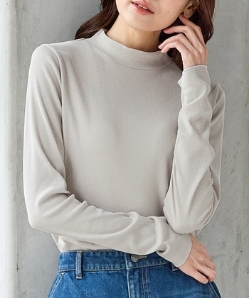 【Honeys公式 / ハニーズ】袖シャーリングハイネック レディース Ｌ グレージュ プチプラ