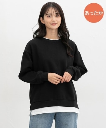 【Honeys公式 / ハニーズ】裏起毛ゆるレイヤード風スウェット レディース LL ブラック プチプラ 【Honeys公式 / ハニーズ】裏起毛ゆるレイヤード風スウェット レディース LL ブラック プチプラ